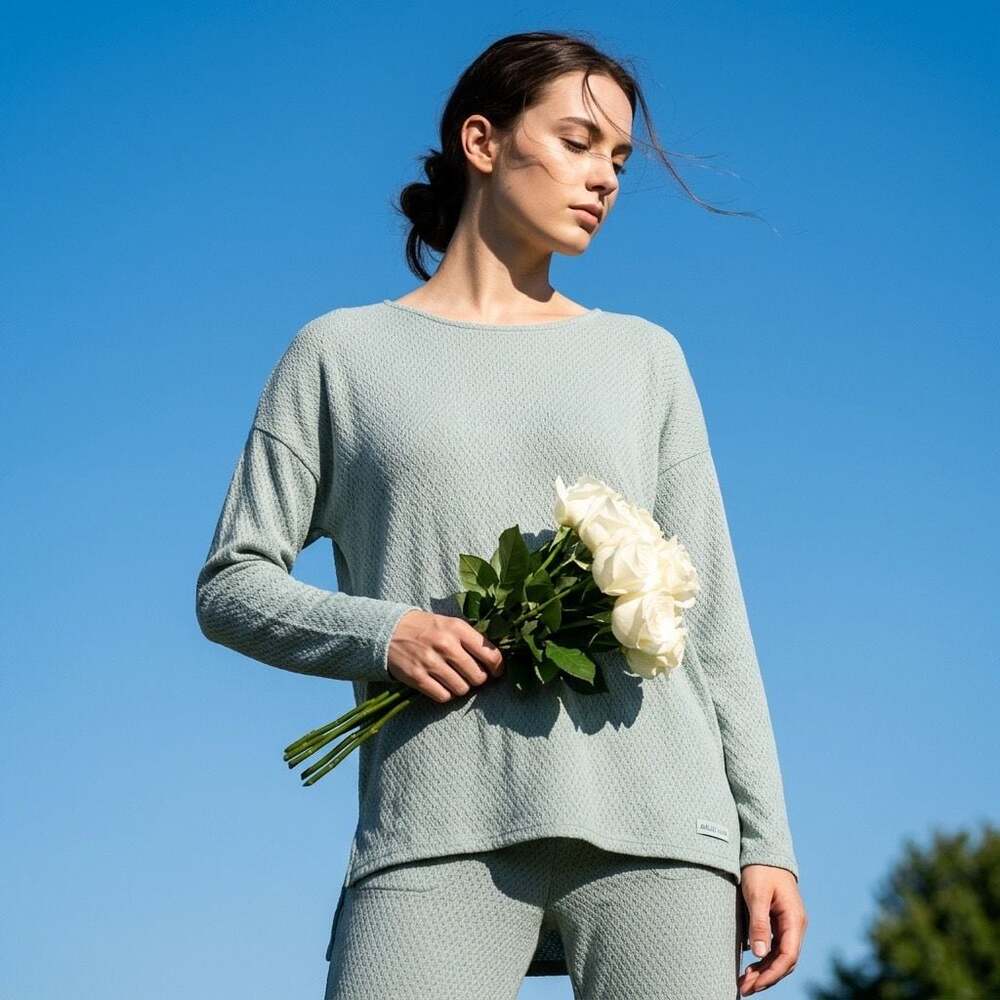 Gilli Women's Textured Long Sleeve High-Low Hem Pullover Top in Light Green #927